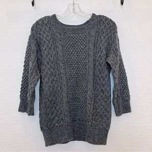 Trina Turk Merino Wool Cable Knit 3/4 Sleeve Sweater in Dark Grey size P (small)